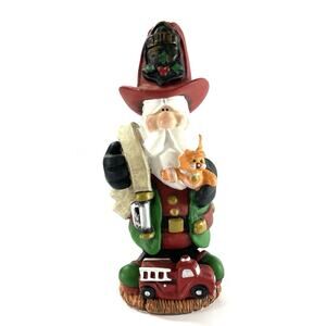J Adams Collection Santa Figurine 1995 Fe Fi Fo Fum AD2211 Cat Fire Truck 7.5”